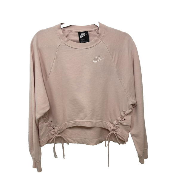 Nike Cropped Sweatshirt Crew Neck Lace Up Pink Size S Workout Gym Athleisure‎ - Picture 2 of 12